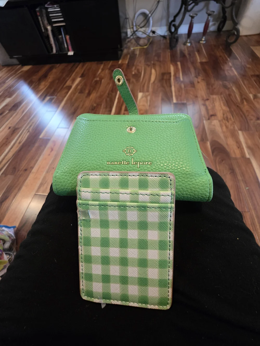 Nanette Lepore Green Pebbled Leather Wallet with Gold Accent